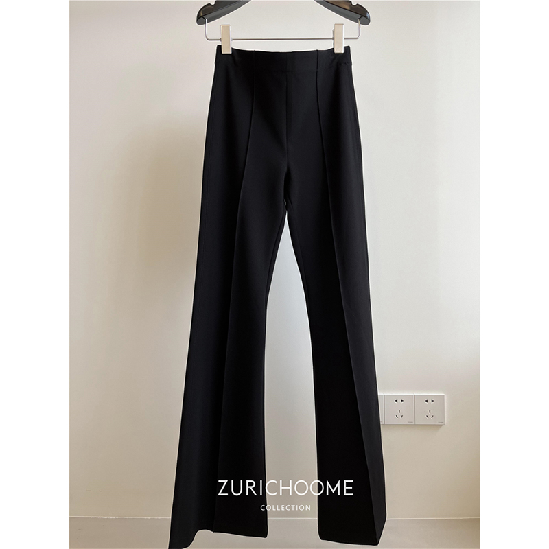 针织弹力喇叭长裤大长腿松紧腰