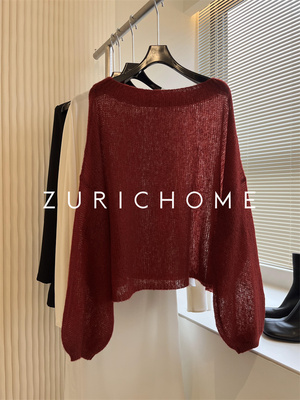 柔光一字领针织羊绒薄透上衣