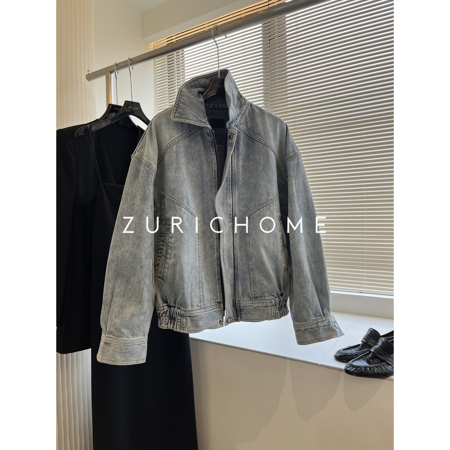 ZURICH HOME 复古时髦巴恩风 几何拼接宽松休闲复古牛仔夹克外套