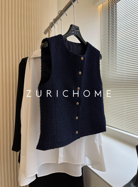 ZURICH HOME 优雅香风 洋气老钱 高智蓝 蓝色粗花呢编织马甲背心