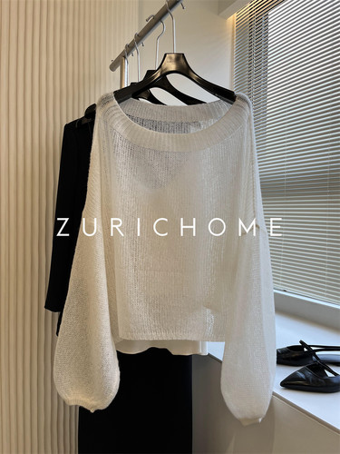 柔光一字领针织上衣轻薄羊绒罩衫