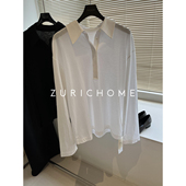 白色翻领长袖 孤ZURICH T恤 row系穿搭 青春少年感 HOME 休闲老钱