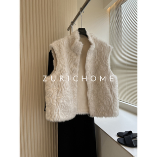 ZURICH HOME 冬季气氛感 人造环保皮毛一体 米色环保皮草马甲背心