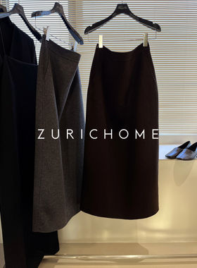 ZURICH HOME 百搭显瘦合身版 修身直筒小A版型 后开衩羊毛呢半裙