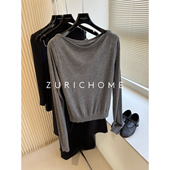 HOME 洋气灰色一字领长袖 糯软舒适 ZURICH 四季 可穿 针织衫 上衣