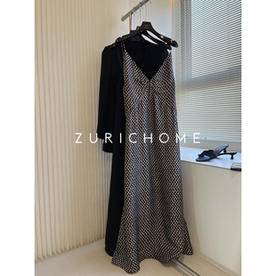 斜纹真丝波点吊带连衣裙 优雅大气洋气复古 真丝长裙 HOME ZURICH