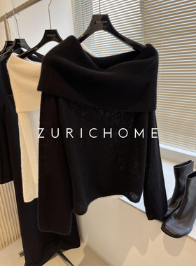 ZURICH HOME 裸感轻盈好质感丝羊绒糯软丝羊绒一字领露肩羊绒毛衣