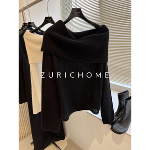 ZURICH 裸感轻盈好质感丝羊绒糯软丝羊绒一字领露肩羊绒毛衣 HOME