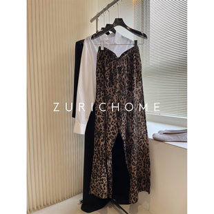 ZURICH HOME 性感小野猫 俏皮灵动走路代风 野性豹纹真丝阔腿裤