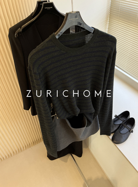 孤ZURICH HOME MlU系穿搭 青春元气 拼色条纹绿色条纹针织衫上衣