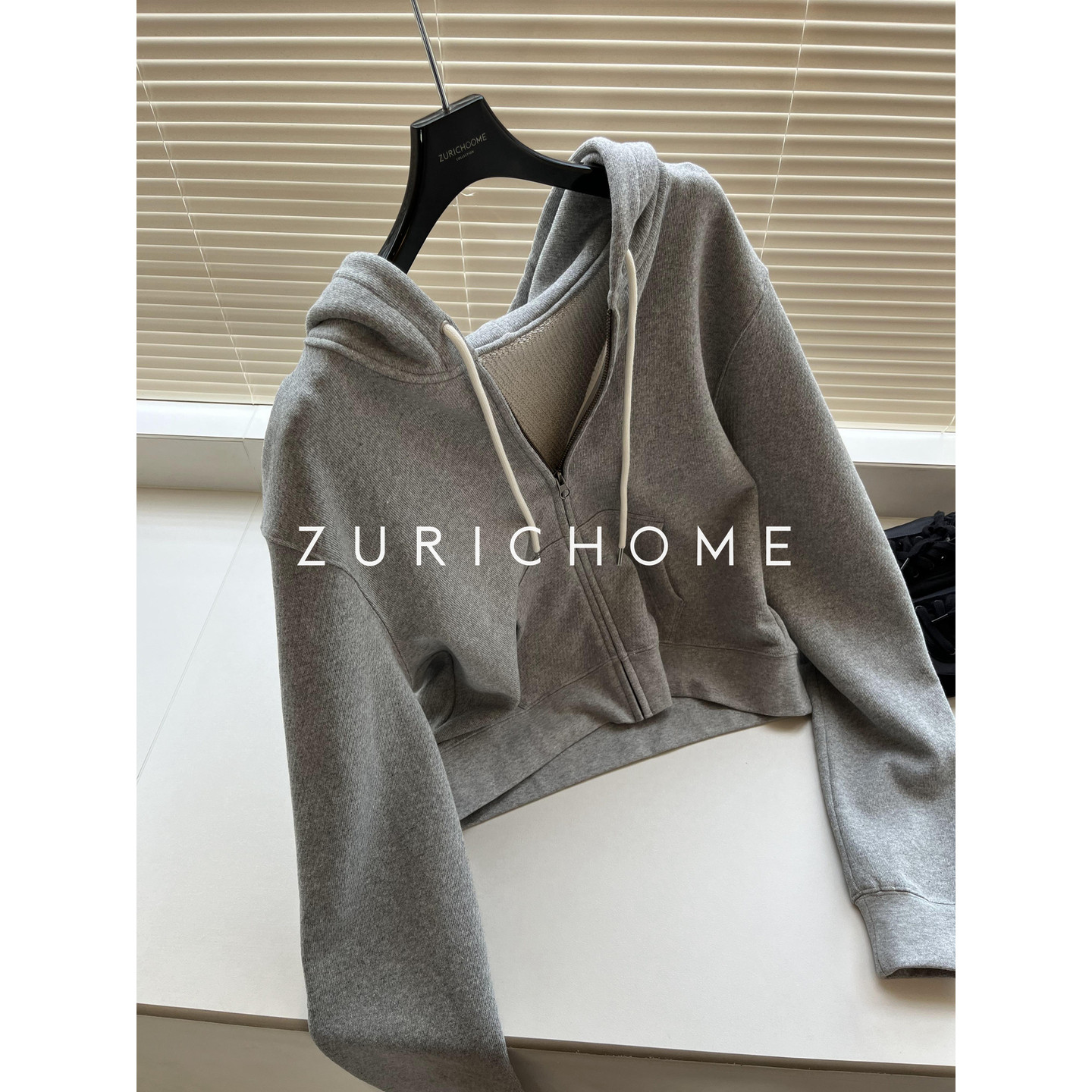 ZURICH HOME Row系及简百搭糯软舒适毛圈 洋气浅灰色连帽休闲卫衣