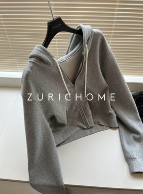 ZURICH HOME Row系及简百搭糯软舒适毛圈 洋气浅灰色连帽休闲卫衣