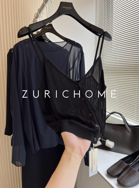 ZURICH HOME 法风气氛感 好比例 黑色轻薄针织小短款背心针织吊带