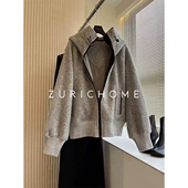 ZURICH HOME 重工重料加厚保暖灰色运动休闲高领夹克连帽羊毛外套