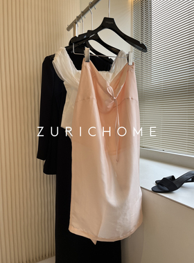 孤ZURICH HOME 夏日轻薄 灵动宽松休闲粉色系带真丝后开叉半裙