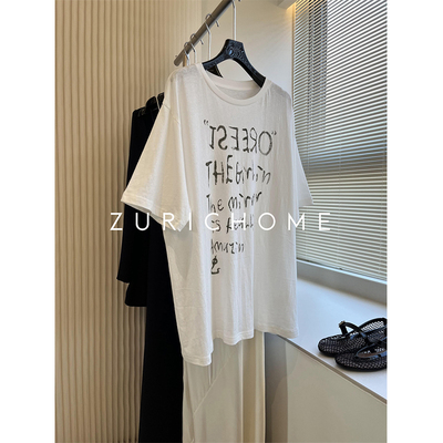 字母艺术涂鸦印花白色短袖T恤