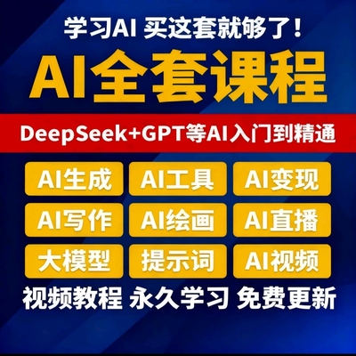 AI课程视频教程ai赚钱变现人工智能课程学习教学deepseek使用教程