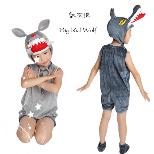 大灰狼儿童动物演出服装六一短袖夏装表演服幼儿园卡通造型深灰狼