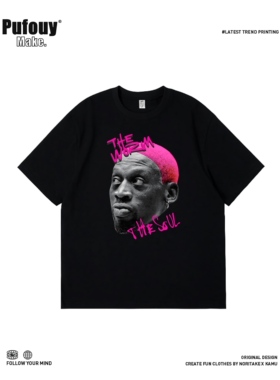 美式高街复古Dennis Rodman·丹尼斯罗德曼人像印花短袖T恤男女