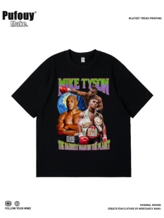 欧美风复古新款拳王迈克泰森同款印花T恤短袖男Mike Tyson拳击潮