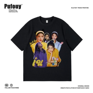 李知恩iu同款复古美式高街t恤男女短袖夏季潮牌纯棉宽松情侣上衣