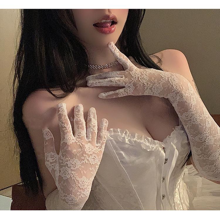 暗夜玫瑰 性感黑色蕾丝复古高级时尚简约感婚纱手套女生拍照