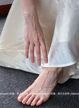 碎钻银环 手链女款手环简约百搭水晶连指手链性感辣妹配饰身体链