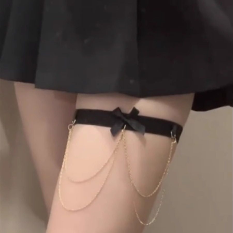 肉肉欧美脚链饰品性感辣妹风蝴蝶结弹力带蕾丝腿环身体链大腿链