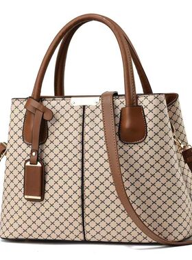 跨境款bag复古印花手提包质感通勤包女包大容量单肩包斜挎包bags