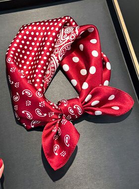 腰果波点红色真丝小方巾丝巾100%桑蚕丝杭州丝绸2026款