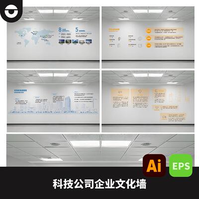 科技公司企业文化墙AI矢量编辑文件EPS格式转化成果发展管理墙面