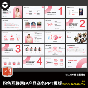 代简约风格PPT设计素材粉色互联网IP产品商务PPT排版模板现