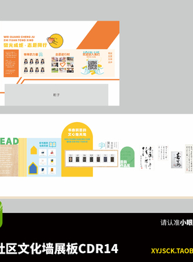 4面黄色木纹社区文化长廊议事厅文化墙介绍展板CDR格式文件X4版本