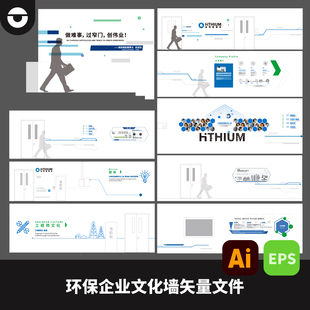 9面工业环保企业新能源企业公司文化墙背景板AI矢量文件EPS格式