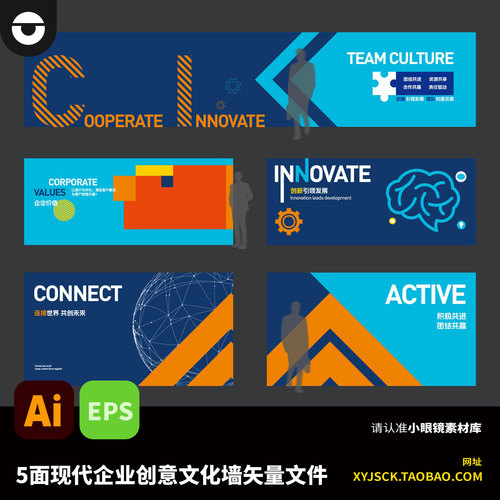 5面潮流企业创意展板展厅文化墙AI矢量文件创意链接创新文化墙EPS