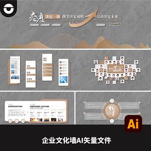 大理石木饰面企业文化墙背景墙企业使命员工精英风采AI矢量文件