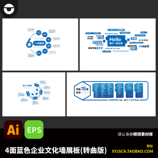 蓝色文化墙展板六项精进标语墙会计7原则京瓷78条哲学AI文件EPS