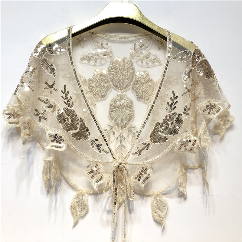 1920春夏欧美范新品女花朵小披肩百搭亮片礼服钉珠薄款绑带小外套