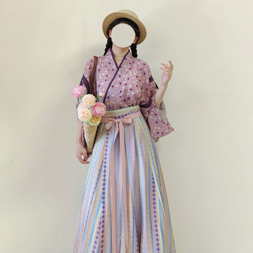 【观止织造｜星花】晋制汉服晋襦交窬裙破裙紫色波点印花人棉日常