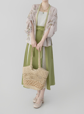 【观止织造｜春晓】宋制汉服对穿交三裥裙绿色印花春夏日常清新风