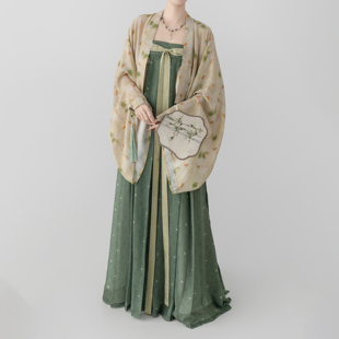 唐制汉服法门寺披衫 齐胸五裥裙绿色传统日常风 观止织造｜玉词