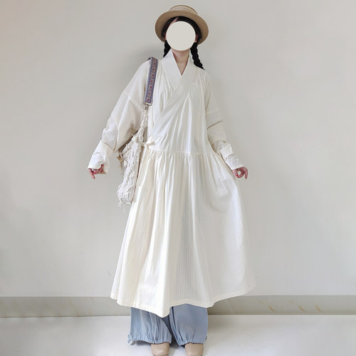 明双色贴里提花棉连衣裙通勤汉服