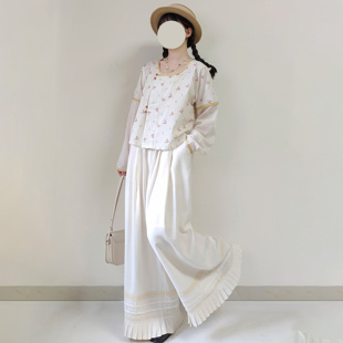 素背子圆领衫 观止织造｜花序 唐制汉服元 天丝日常 假两件阔腿裤