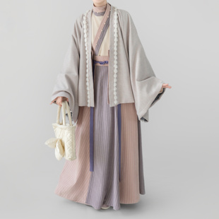 晋制汉服褶衣曲领襦八破交窬裙传统日常感秋冬 观止织造｜粉草