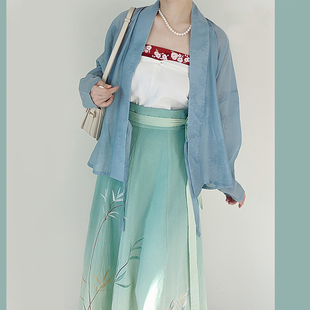 宋抹吊染渐变交窬裙清新文艺风 汉服飞机袖 观止织造｜竹外桃花