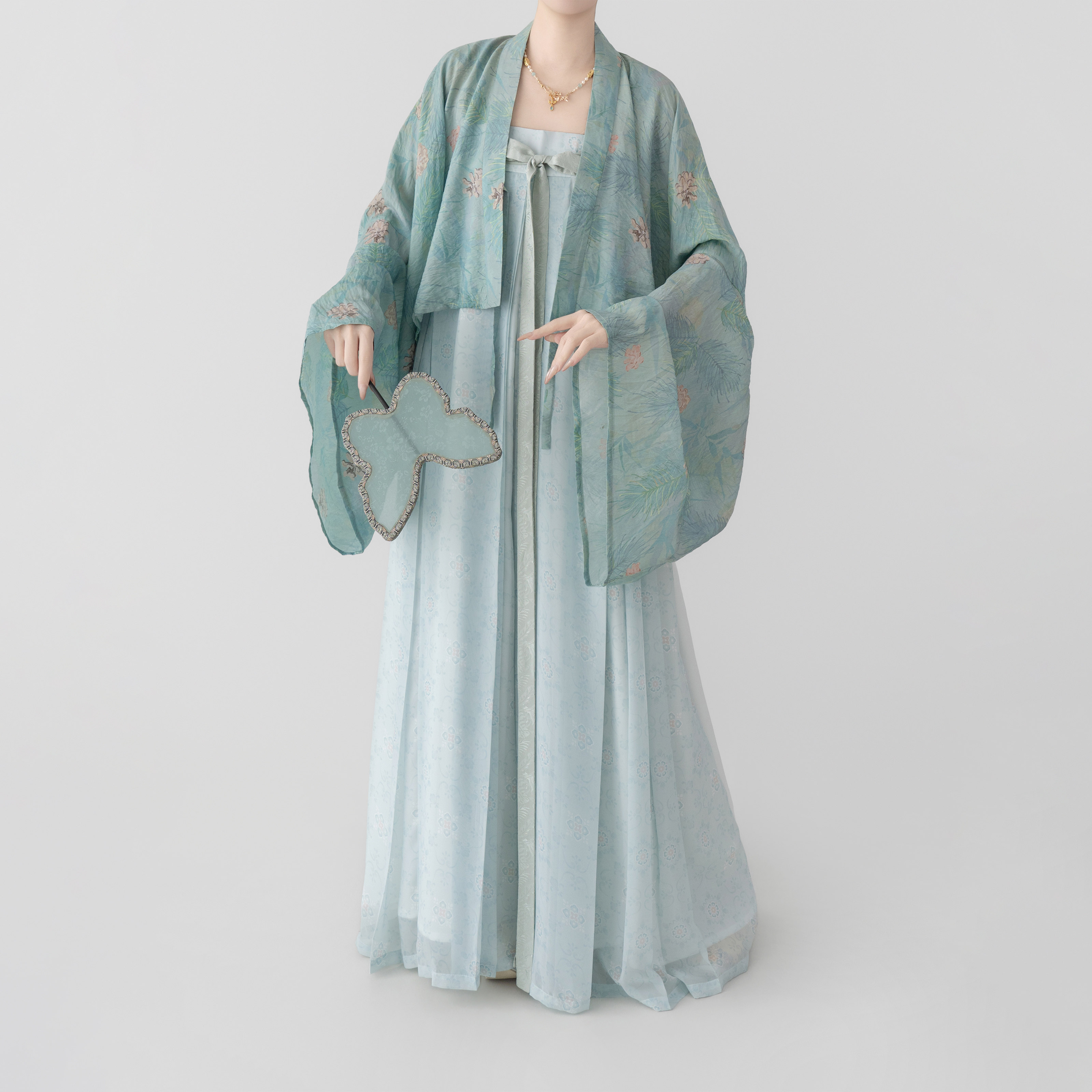 【观止织造｜玉罗】唐制汉服法门寺披衫齐胸五裥裙绿色传统日常春