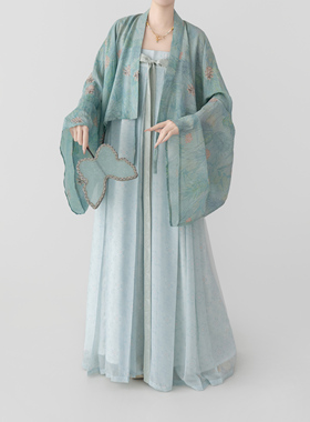 【观止织造｜玉罗】唐制汉服法门寺披衫齐胸五裥裙绿色传统日常春