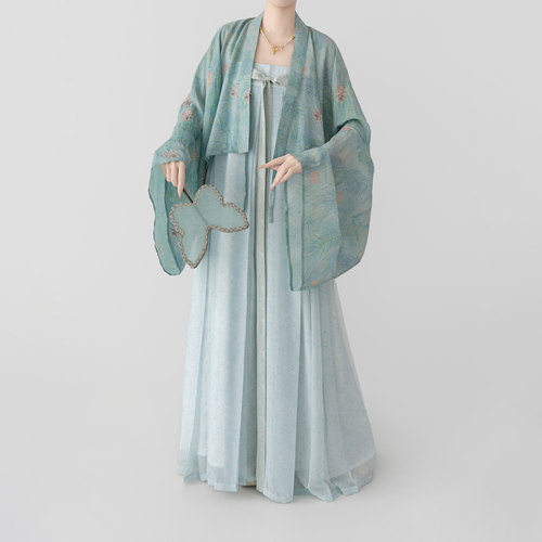 【观止织造｜玉罗】唐制汉服法门寺披衫齐胸五裥裙绿色传统日常春