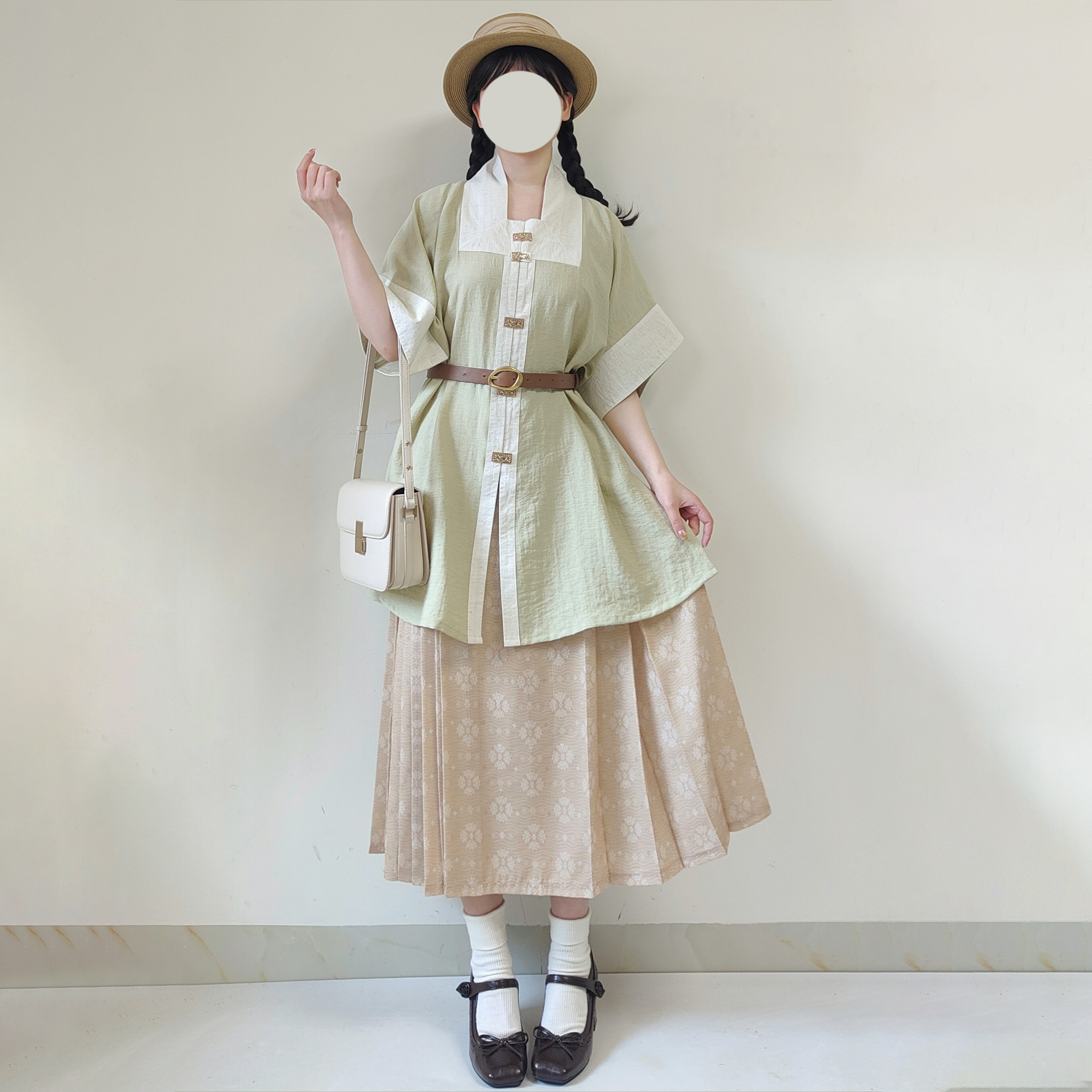 【观止织造｜栀子】明制汉服正德方领比甲绿人棉传统清新百搭日常图片