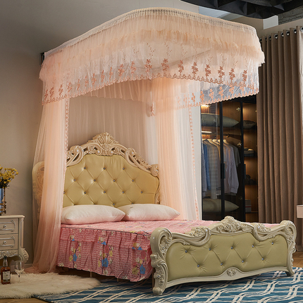 Happy and Auspicious Mosquito Net Bracket with Wall Drilling, Thickened and Densely Woven U-Shaped for Home Use, 1.5m/1.8m Princess Floor-Standing